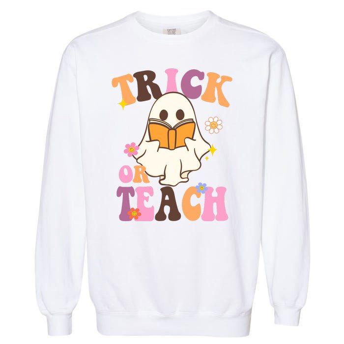 Trick Or Teach Cute Book Ghost Garment-Dyed Sweatshirt