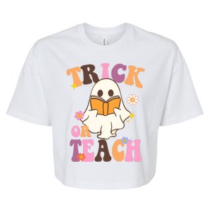 Trick Or Teach Cute Book Ghost Bella+Canvas Jersey Crop Tee