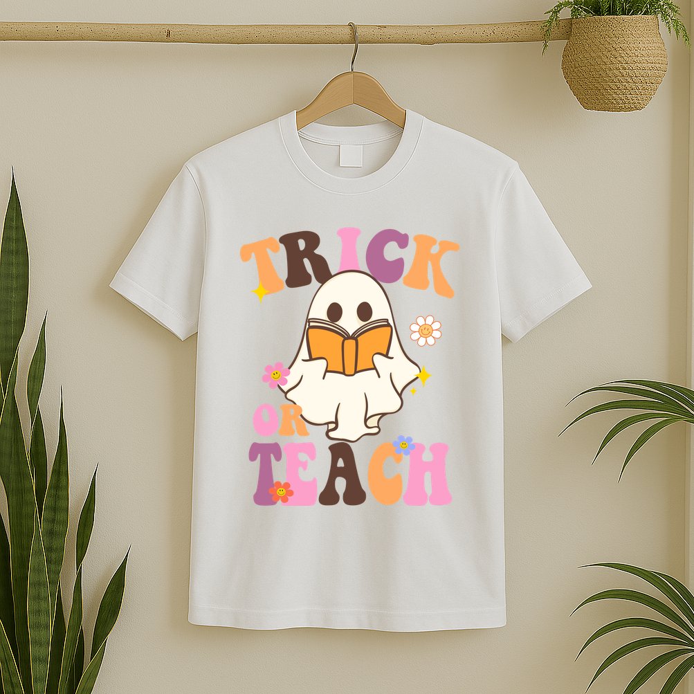Trick Or Teach Cute Book Ghost T-Shirt