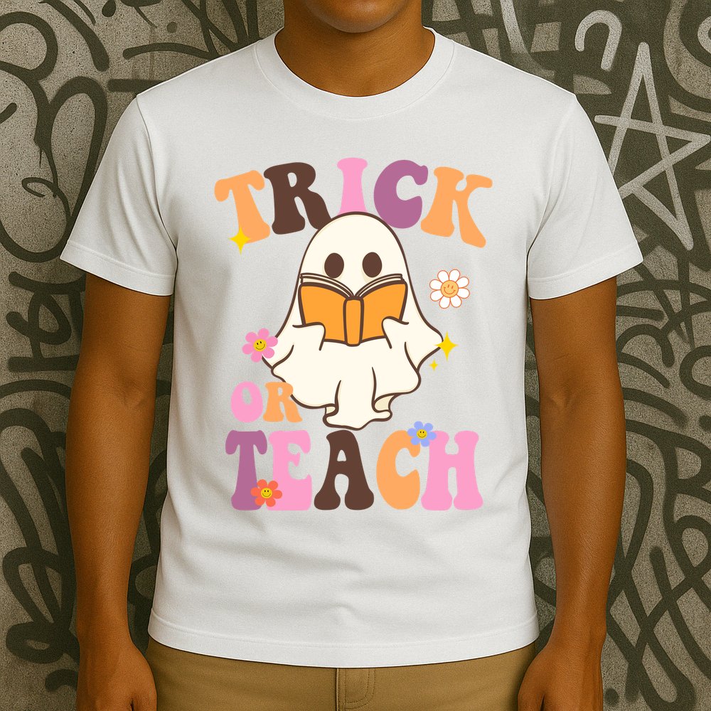Trick Or Teach Cute Book Ghost T-Shirt
