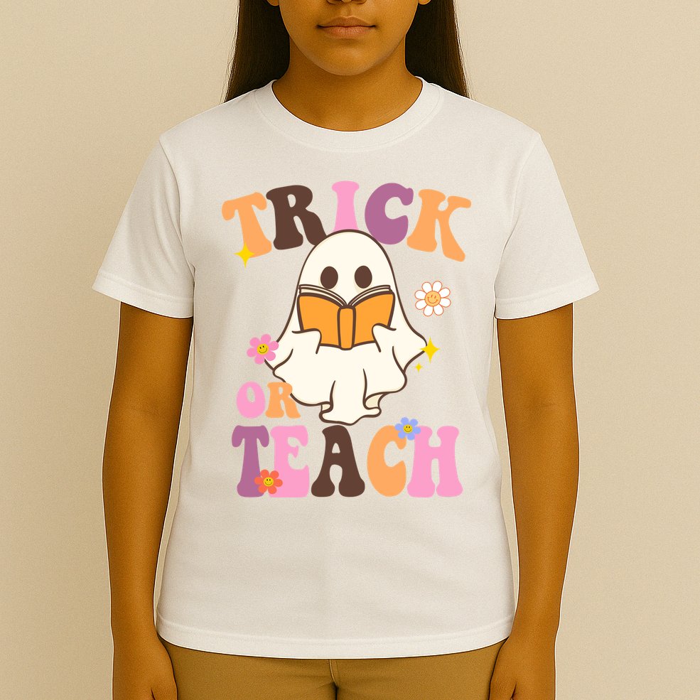 Trick Or Teach Cute Book Ghost T-Shirt