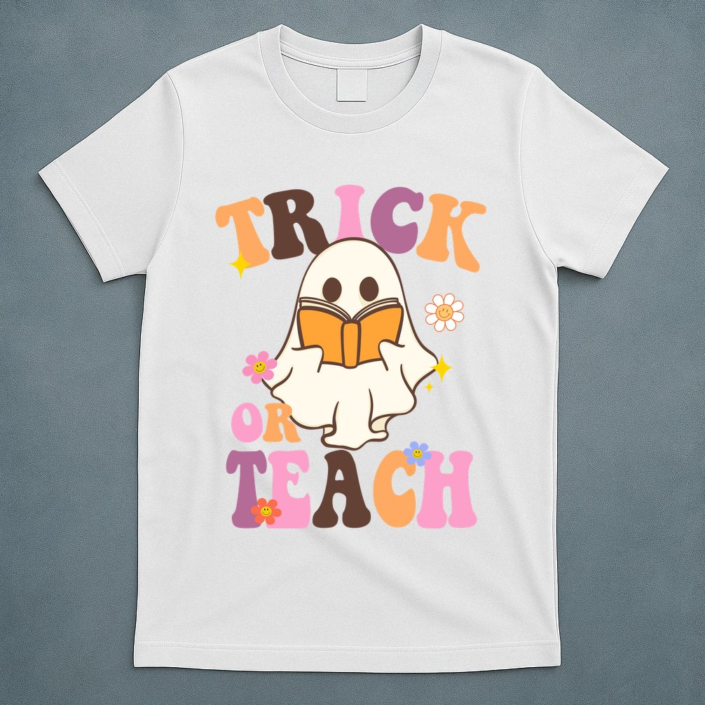 Trick Or Teach Cute Book Ghost T-Shirt
