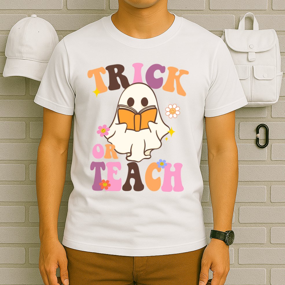 Trick Or Teach Cute Book Ghost T-Shirt