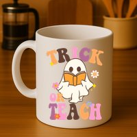 Trick Or Teach Cute Book Ghost Mug