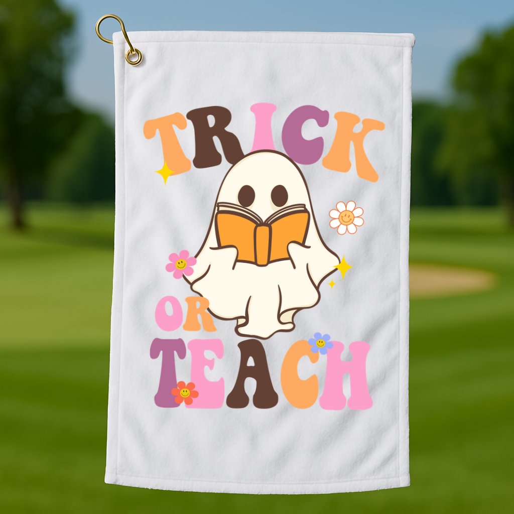 Trick Or Teach Cute Book Ghost Golf Towel