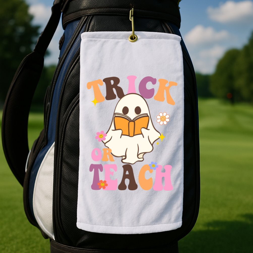 Trick Or Teach Cute Book Ghost Golf Towel