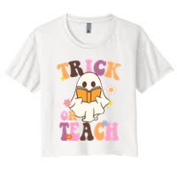 Trick Or Teach Cute Book Ghost Women's Crop Top Tee
