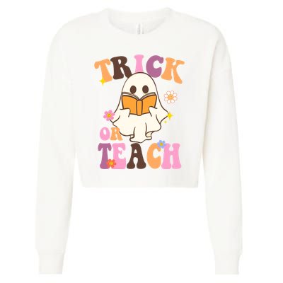 Trick Or Teach Cute Book Ghost Cropped Pullover Crew