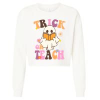 Trick Or Teach Cute Book Ghost Cropped Pullover Crew