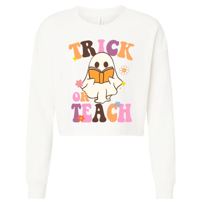 Trick Or Teach Cute Book Ghost Cropped Pullover Crew