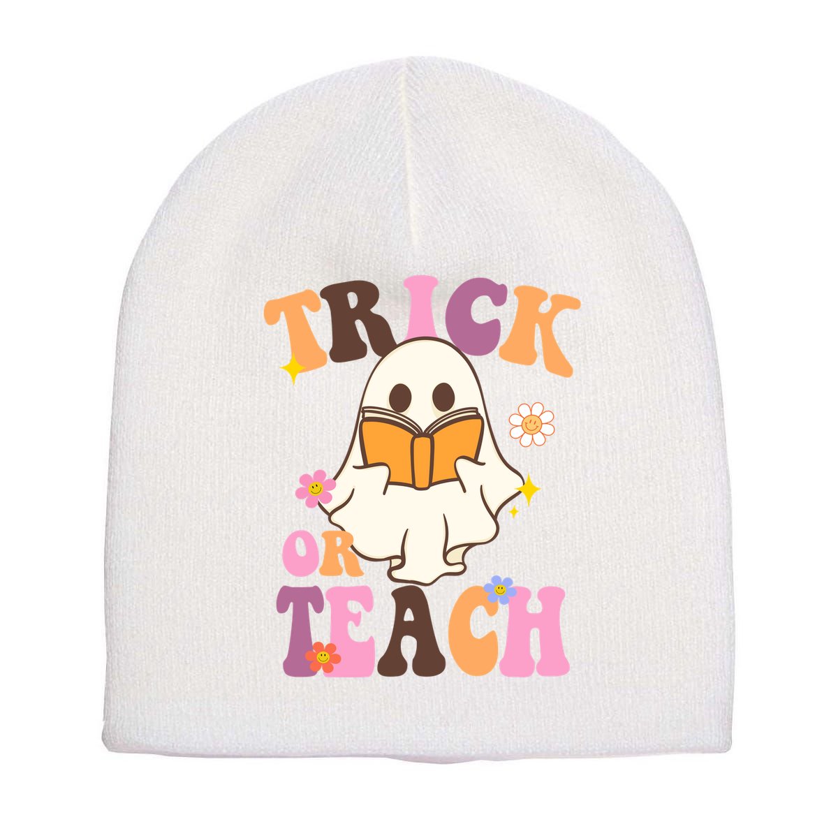 Trick Or Teach Cute Book Ghost Short Acrylic Beanie