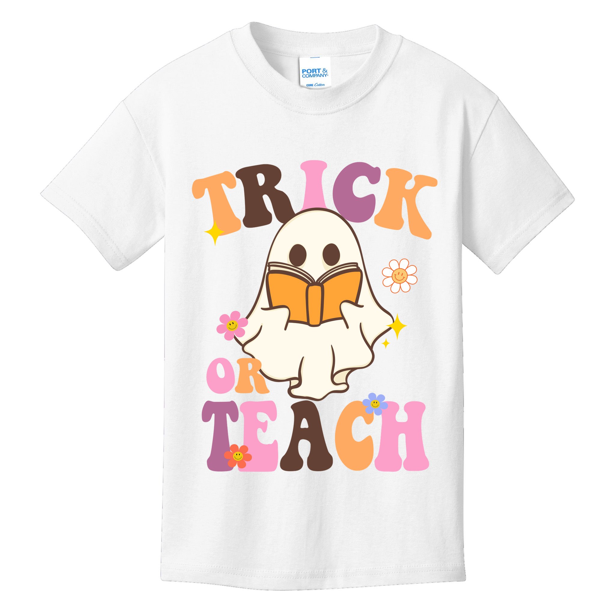 Trick Or Teach Cute Book Ghost Kids T-Shirt