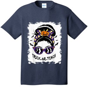 Trick or Teach Cute Halloween Teacher Messy Bun Retro Shades T-Shirt