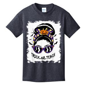 Trick or Teach Cute Halloween Teacher Messy Bun Retro Shades Kids T-Shirt