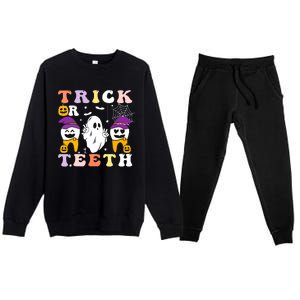 Trick Or Teeth Dental Assistant Dentist Halloween Costumes Gift Premium Crewneck Sweatsuit Set