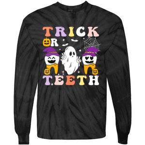 Trick Or Teeth Dental Assistant Dentist Halloween Costumes Gift Tie-Dye Long Sleeve Shirt