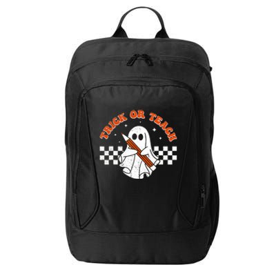 Trick Or Teach Groovy Teacher Halloween Retro Floral Ghost City Backpack