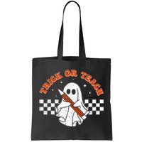 Trick Or Teach Groovy Teacher Halloween Retro Floral Ghost Tote Bag