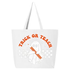 Trick Or Teach Groovy Teacher Halloween Retro Floral Ghost 25L Jumbo Tote