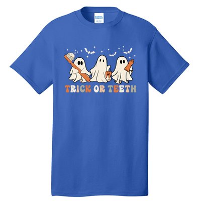 Trick Or Teeth Toothbrush Funny Boo Retro Pumpkin Halloween Gift Tall T-Shirt