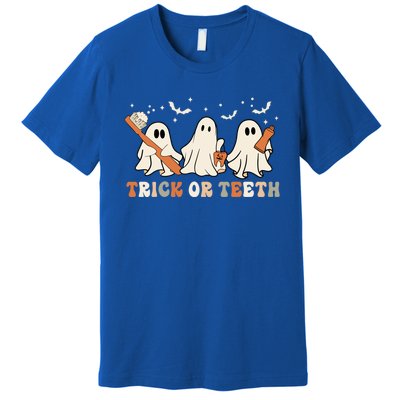 Trick Or Teeth Toothbrush Funny Boo Retro Pumpkin Halloween Gift Premium T-Shirt