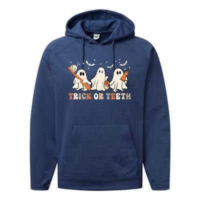 Trick Or Teeth Toothbrush Funny Boo Retro Pumpkin Halloween Gift Performance Fleece Hoodie