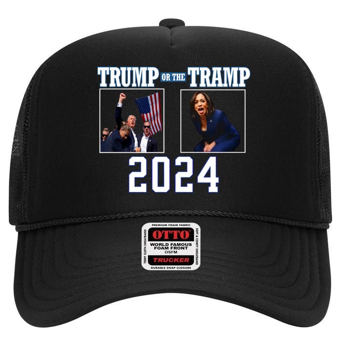 Trump Or The Tramp 2024 Vote For Trump Trump Vance 2024 High Crown Mesh Back Trucker Hat