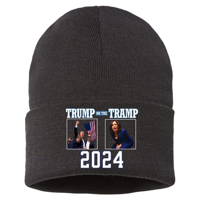 Trump Or The Tramp 2024 Vote For Trump Trump Vance 2024 Sustainable Knit Beanie