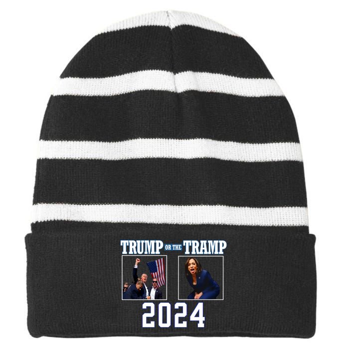 Trump Or The Tramp 2024 Vote For Trump Trump Vance 2024 Striped Beanie with Solid Band