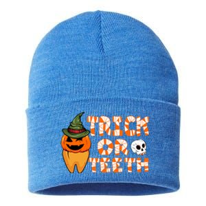 Trick Or Teeth Funny Dentist Halloween Dental Squad Gift Sustainable Knit Beanie