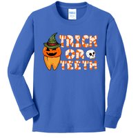 Trick Or Teeth Funny Dentist Halloween Dental Squad Gift Kids Long Sleeve Shirt