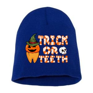 Trick Or Teeth Funny Dentist Halloween Dental Squad Gift Short Acrylic Beanie