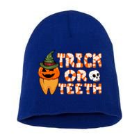 Trick Or Teeth Funny Dentist Halloween Dental Squad Gift Short Acrylic Beanie