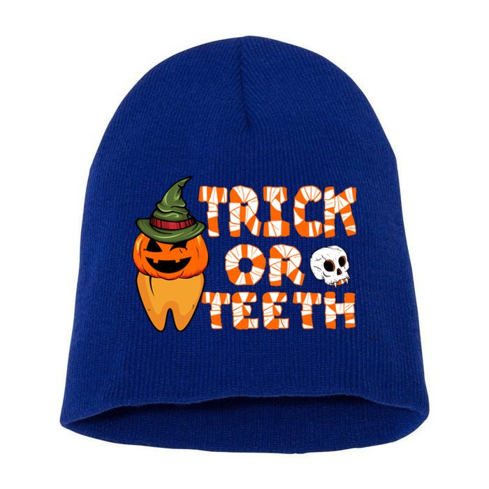 Trick Or Teeth Funny Dentist Halloween Dental Squad Gift Short Acrylic Beanie