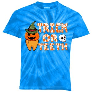 Trick Or Teeth Funny Dentist Halloween Dental Squad Gift Kids Tie-Dye T-Shirt