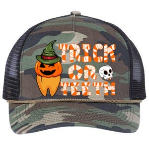 Trick Or Teeth Funny Dentist Halloween Dental Squad Gift Retro Rope Trucker Hat Cap