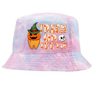 Trick Or Teeth Funny Dentist Halloween Dental Squad Gift Tie-Dyed Bucket Hat