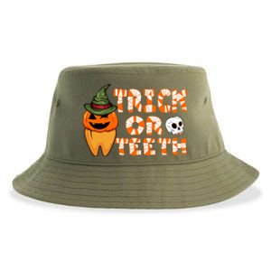 Trick Or Teeth Funny Dentist Halloween Dental Squad Gift Sustainable Bucket Hat