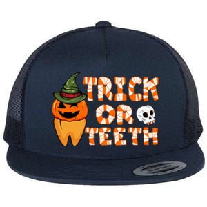 Trick Or Teeth Funny Dentist Halloween Dental Squad Gift Flat Bill Trucker Hat