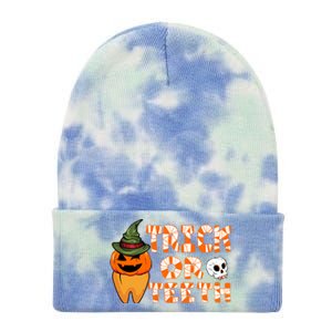 Trick Or Teeth Funny Dentist Halloween Dental Squad Gift Tie Dye 12in Knit Beanie