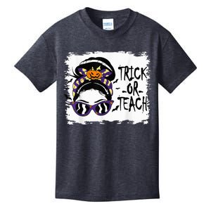 Trick or Teach Cute Halloween Teacher Messy Bun Retro Shades Kids T-Shirt