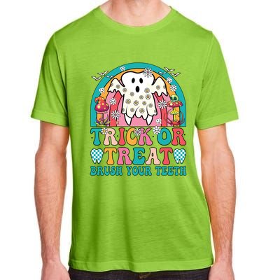 Trick Or Treat Brush Your Teeth Boo Ghost Halloween Dentist Gift Adult ChromaSoft Performance T-Shirt