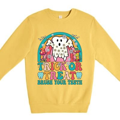 Trick Or Treat Brush Your Teeth Boo Ghost Halloween Dentist Gift Premium Crewneck Sweatshirt