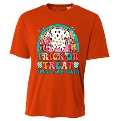 Trick Or Treat Brush Your Teeth Boo Ghost Halloween Dentist Gift Cooling Performance Crew T-Shirt