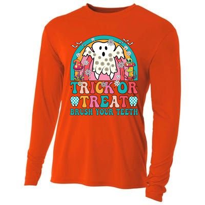 Trick Or Treat Brush Your Teeth Boo Ghost Halloween Dentist Gift Cooling Performance Long Sleeve Crew