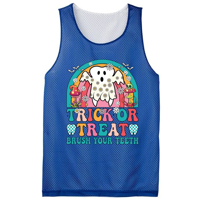 Trick Or Treat Brush Your Teeth Boo Ghost Halloween Dentist Gift Mesh Reversible Basketball Jersey Tank