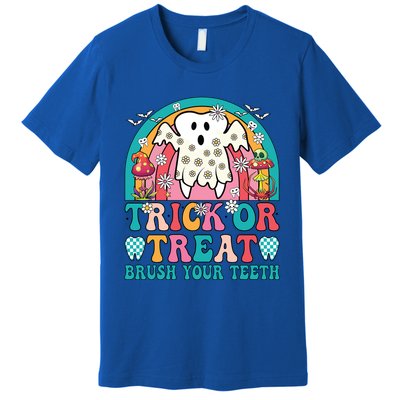 Trick Or Treat Brush Your Teeth Boo Ghost Halloween Dentist Gift Premium T-Shirt