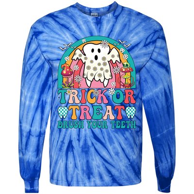 Trick Or Treat Brush Your Teeth Boo Ghost Halloween Dentist Gift Tie-Dye Long Sleeve Shirt