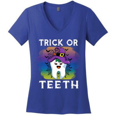 Trick Or Teeth Funny Dentist Halloween Dental Squad Gift Women's V-Neck T-Shirt