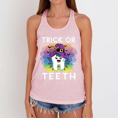 Trick Or Teeth Funny Dentist Halloween Dental Squad Gift Women's Knotted Racerback Tank